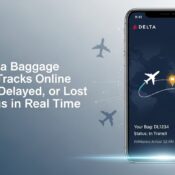 Delta baggage tracker showing the status of delayed or lost luggage on a smartphone screen.