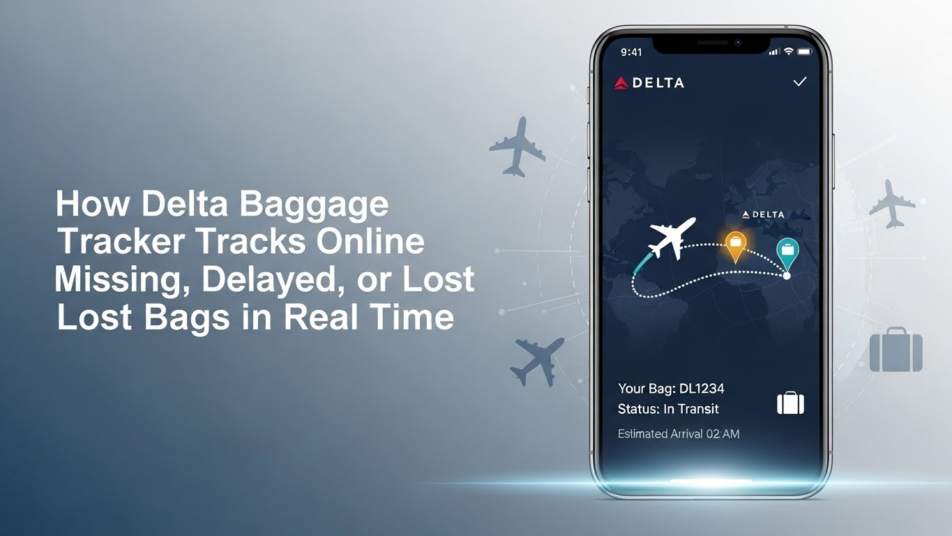 Delta baggage tracker showing the status of delayed or lost luggage on a smartphone screen.