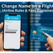 Passenger checking airline policy to change name on flight ticket before travel.